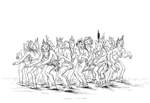 A tribo Sioux realizando uma dança de urso, 1841.