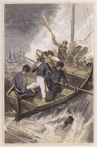 Nelson colocou a bordo do seu navio durante uma tempestade (gravura colorida)
