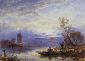 Uma balsa ao pôr do sol, de Myles Birket Foster
