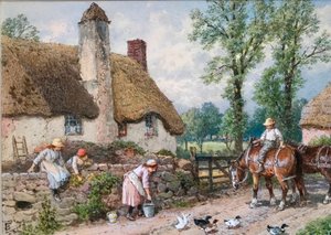 Um encontro à beira do caminho: Patos numa estrada rural de Myles Birket Foster