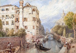 Um canal lateral em Veneza (aguarela) de Myles Birket Foster