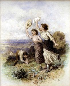 Apanhar borboletas (aguarela sobre papel) de Myles Birket Foster