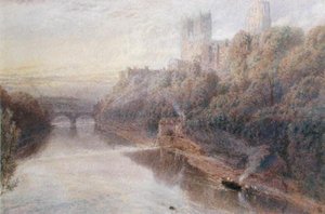 Castelo de Durham (aguarela sobre papel) de Myles Birket Foster