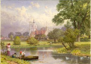 Elstow, Bedfordshire (local de nascimento de John Bunyan) (bc e wc no cartão) de Myles Birket Foster