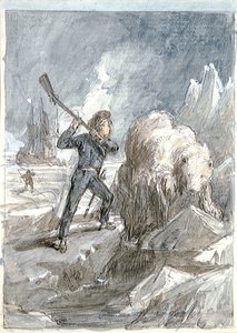 Nelson ao encontro de um urso, c.1854 (lavagem a cinzento, realçada com branco, aguarela, grafite) de Myles Birket Foster