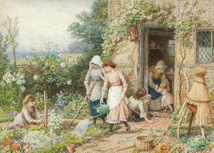 Os pequenos jardineiros (aguarela) de Myles Birket Foster