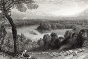 O Tamisa de Richmond Hill, gravado por J. Saddler, impresso por Cassell, Petter und Galvin de Myles Birket Foster