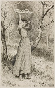 Jovem em um pomar com uma cesta de frutas de Myles Birket Foster
