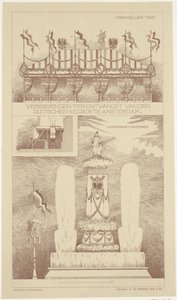 Decorações durante a visita do imperador alemão a Amsterdã, 1891 Decorações para a recepção do imperador alemão em Amsterdã (título no objeto) de NV Drukkerij G.J. Thieme