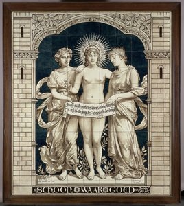 Painel de azulejos com as personificações do Belo, do Verdadeiro e do Bom de N.V. Haagsche Plateelfabriek Rozenburg