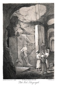 Escavando uma escultura em baixo-relevo do deus Peixe Dagon, Nínive, 1853 de N. Chevalier