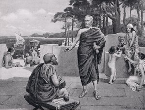 Tucídides no exílio, ilustração de Hutchinsons História das Nações, 1915 de N. Prescott Davies