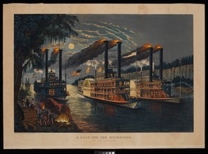 Uma corrida pelos chifres de boi no Mississipi de N. and Ives J.M. (1824 95) Currier