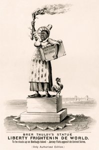 A Estátua da Liberdade de Brer Thuldy está a assustar o mundo: Para ficar presa na ilha dos percevejos - Jarsey Flats, em frente aos Estados Unidos de N. and Ives J.M. (1824-95) Currier