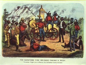 Os bombeiros de Darktown a descansar (cor litho) de Currier and Ives