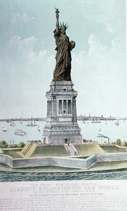 A Grande Estátua de Bartholdi, Liberty Enlightening the World (cor litho) de Currier and Ives