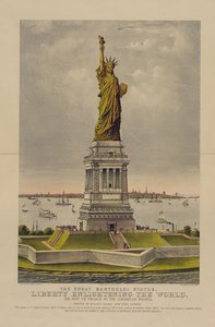 A Grande Estátua de Bartholdi, A Liberdade Iluminando o Mundo, O Presente da França ao Povo Americano, c.1885 (cromolitografia) de Currier and Ives