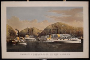 Barcos a vapor americanos no Hudson. Passando pelas Highlands. Drew, St John e Excelsior