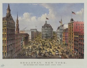 Broadway, Nova Iorque, do edifício do telégrafo Western Union com vista para Norte de Currier and Ives