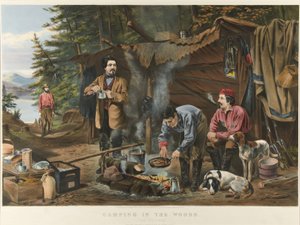 Acampamento na floresta "A Good Time Coming" (litografia a cores) de Currier and Ives