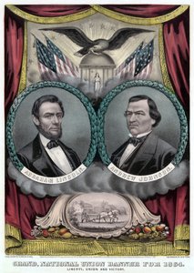 Grand National Union Banner para 1864 (litografia a cores) de Currier and Ives