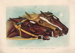 Cabeça e Cabeça no Posto Vencedor por Currier & Ives de Currier and Ives