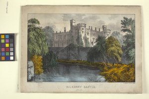 Castelo de Kilkenny, Irlanda (litografia colorida à mão)