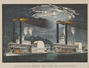 Midnight Race on the Mississippi de Currier and Ives