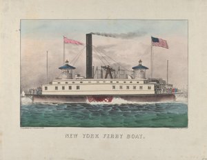 Barco New York Ferry Boat, c.1860-65 (litografia colorida à mão) de Currier and Ives