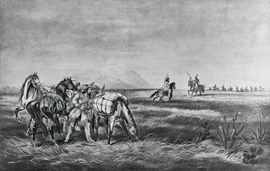 Paz ou guerra, Encontro entre os índios e os caçadores brancos, publicado por Colin Simkin de Currier and Ives