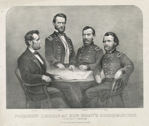 Presidente Lincoln na sede do Genl. Grant, c.1865 (litografia) de Currier and Ives