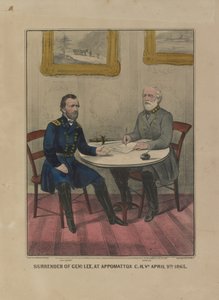 Rendição do Genl. Lee, em Appomattox C.H. Va. 9 de Abril. 1865 (litografia a cores) de Currier and Ives
