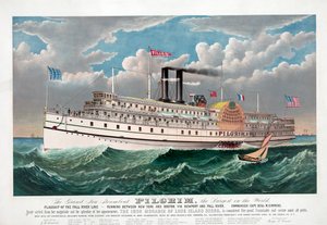 The Grand New Steamboat Pilgrim, c.1883 (cor litho) de Currier and Ives