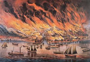 O Grande Incêndio de Chicago de Currier and Ives