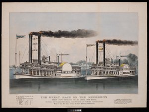 A grande corrida no Mississipi de Nova Orleães a St. Louis, 1210 milhas. Entre os vapores Robt. E. Lee... e Natchez... Vencida por R. E. Lee