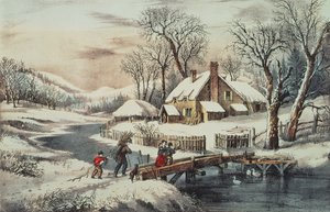The Ingleside Winter, pub. por Currier & Ives (impressão) de N. Currier and Ives J.M.