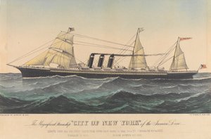 O magnífico navio a vapor "City of New York" da Inman Line, finais do século XIX (litografia, a cores)
