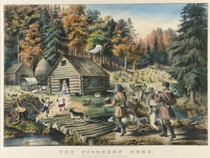 A Casa do Pioneiro na Fronteira Ocidental de Currier and Ives