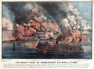 A grande luta em Charleston S.C. Abril, 7 de 1863 de Currier and Ives