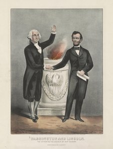 Washington e Lincoln. O pai e o salvador do nosso país, c.1865 (litografia a cores) de Currier and Ives