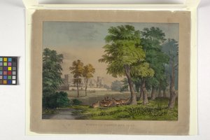 Castelo e Parque de Windsor (litografia colorida à mão)