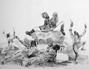 Currier & Ives Ilustração do século XIX. Um Inchamento Uivante - no Caminho da Guerra (desenho original de Thomas Worth, do qual foi feita a impressão original) de N. and Ives, J.M. Currier