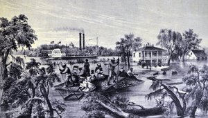 Currier & Ives Ilustração do século XIX. Água alta no Mississippi de N. and Ives, J.M. Currier