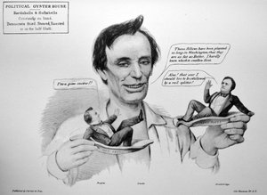 Currier & Ives Ilustração do século XIX. Honesto Abe levando-os na meia concha de N. and Ives, J.M. Currier