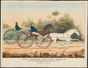 &39;Lady Suffolk&39; e &39;Lady Moscow&39;, Hunting Park Course, Filadélfia, 13 de junho de 1850 (litografia colorida à mão) de N. and Ives, J.M. Currier