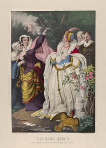 As Rainhas Rivais, Mary Queen of Scots Desafiando a Rainha Elizabeth, 1857-72 (Litografia Colorida à Mão) de N. and Ives, J.M. Currier