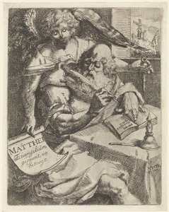Mateus Evangelista Matthei Evangelium abre e argumenta (título no objeto) Página de rosto para: S. van Til, Het euangelium des H. Apóstolos Matthæi (...) aberto por notas curtas, 1687 de N. van Til