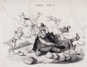 Dareneck!!! (Pausa no pescoço). Litografia de Gabriel Aubert, impressor em Paris, que publica o jornal "La Caricature". de Nadar