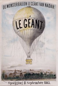 De Monsterballon (Le Giant) van Nadar Opstijging 11 de Setembro de 1865. Anúncio holandês para o desenrolar da bola "The Giant" em 11 de setembro de 1865 de Nadar