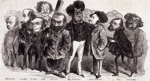 Retratos dos escritores Paul de Kock (1793-1871), Emile Augier (1820-1889), Eugene Scribe (1791-1861), Felix Nadar, Alphonse Karr (1808-1890), Alexandre Dumas pere (1802-1870) e Alexandre Dumas Jr. (1824-1895), Joseph Mery (1798-1866) e Leon Gozan (1803-1 de Nadar